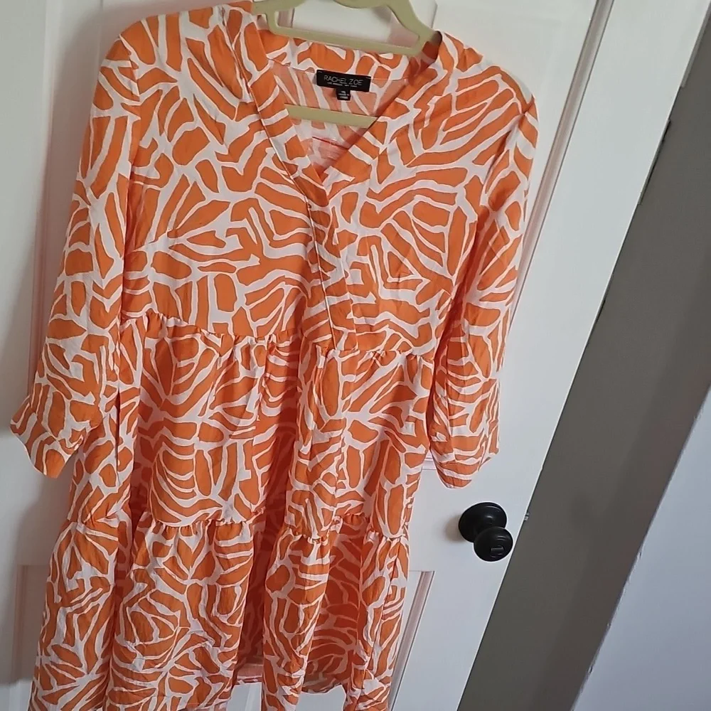 NWOT Rachel Zoe Vibrant Orange Patterned Dress - Picture 2 of 6